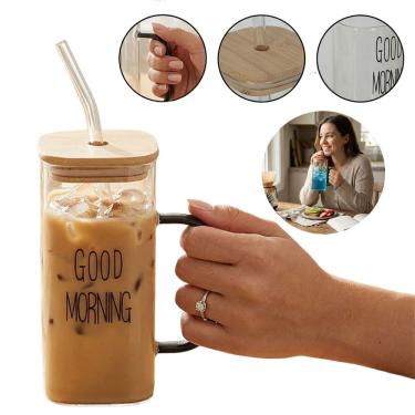 Imagem de Copo De Vidro Good Morning com Tampa E Canudo Drinks 400ml