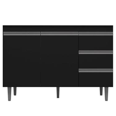 Imagem de Balcão Gabinete para Pia 120cm sem Tampo 2 Portas 3 Gavetas  Andréia Preto Total - Ajl Móveis