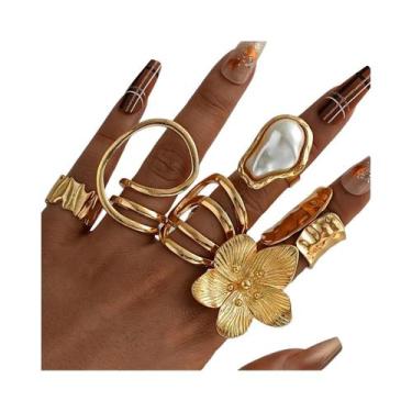 Imagem de Conjunto De Anéis De Flor Com Pérolas Imitadas Em Ouro Para Mulheres, 