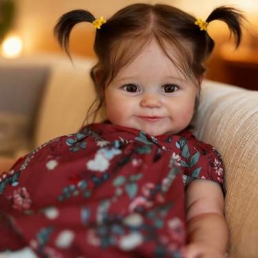 Imagem de Brastoy Bebê Reborn de Silicone Boneca Realista Menina Olhos Castanhos 48cm Original (Tranças)