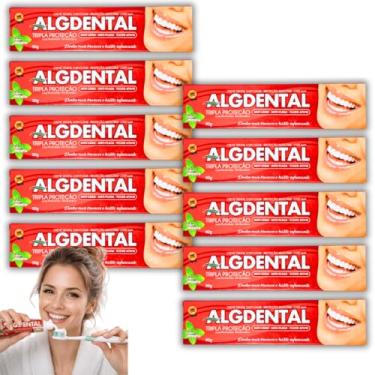 Imagem de Creme Dental Algdental – Branqueador e Refrescante com Flúor, Cálcio e Bicarbonato | Previne Cáries, Protege o Esmalte e Garante Hálito Fresco | 90g – ALGSUN | Kit com 10 Unidades