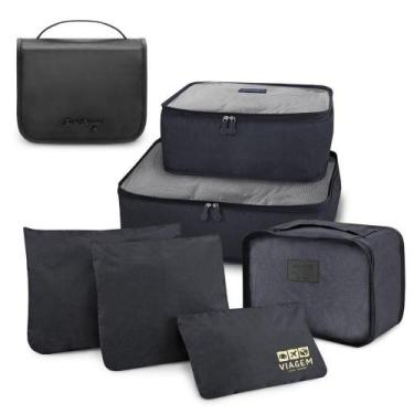 Imagem de Kit Organizador De Malas 6 Peças + Necessaire Com Gancho Preto - Jacki