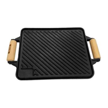 Imagem de Chapa Bifeteira Dupla Face de Ferro Alça Madeira 23x28cm - Rig Fundido