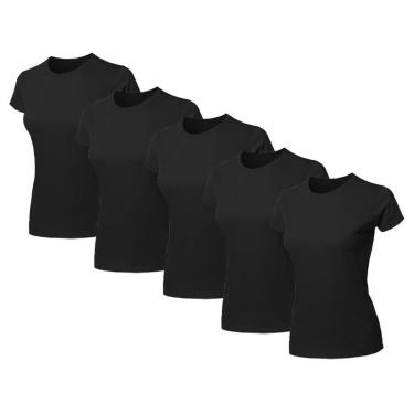 Imagem de Kit 5 Blusas Feminina Camiseta Lisa Básica Algodão Baby Look-Feminino