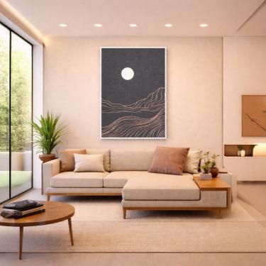 Imagem de Quadro Canvas Lua e Colinas Minimalista 70x50cm Mold Branca