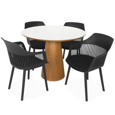 Imagem de Conjunto Mesa de Jantar Redonda Quiara 100cm Branco com 4 Cadeiras Mar