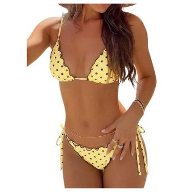 Imagem de Conjunto de biquíni feminino BEAUDRM, guingão, manteiga, bolinhas amar