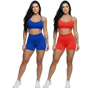 Imagem de KIT 2 Conjunto Top Alça Fina Sem Bojo e Short Suplex Vekyo Treino Academia Moda Fitness...