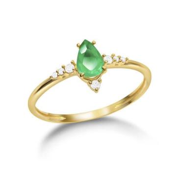 Imagem de Anel Solitário de Ouro 18k com Esmeralda e 6,5 Pontos de Diamantes - S