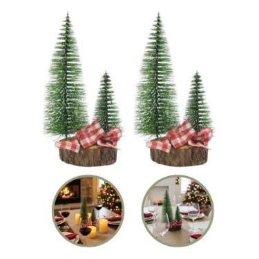 Imagem de 2 Mini Árvore Pinheiro Nevado Natal Decoração Duplo Natalino Verde Árv