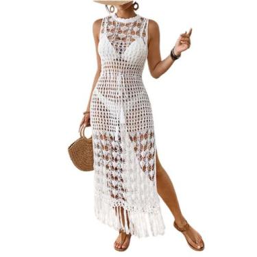 Imagem de Vestido Saída De Praia Longo Em Crochê Com Franja Feminino - - anjo da