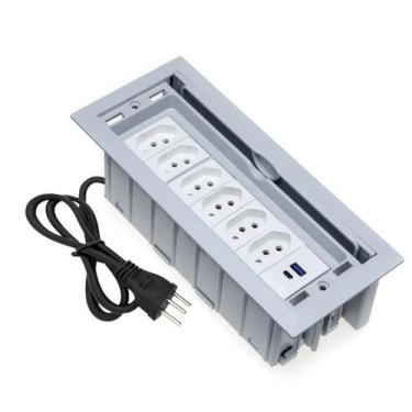 Imagem de Caixa De Tomada 7 Blocos 6 Tomadas 10A 2 USB 9.0A 1 Tipo C Cinza - CON
