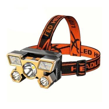 Imagem de Lanterna De Cabeça Led Longo Alcance Recarregável Usb Camping Dourado 