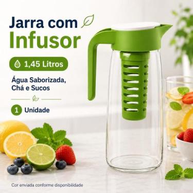 Imagem de Jarra De Vidro Com Infusor 1,45L Para Água Saborizada Chá Gelado E Suc