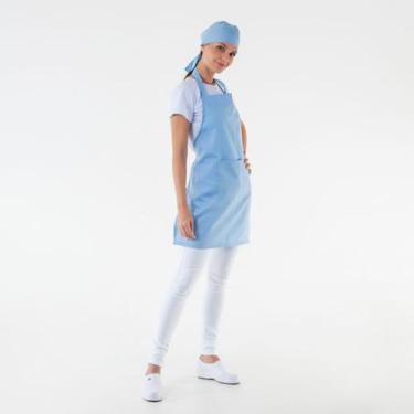 Imagem de Avental E Bandana Oxford Lanchonete Restaurante Ajustável Cor:Azul-cla
