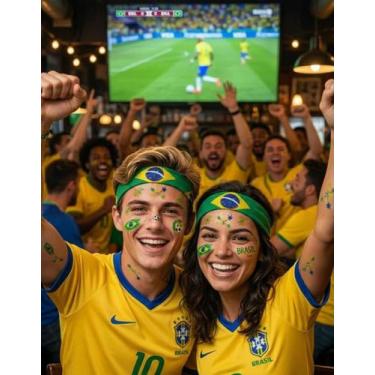 Imagem de Kit 2 Bandanas e 2 Adesivos Unissex Brasil Torcida Copa do Mundo Cor:V