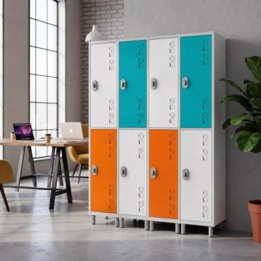 Imagem de Armário de Aço 8 Portas Grande para Vestiário e Empresa Cor:Tricolor -