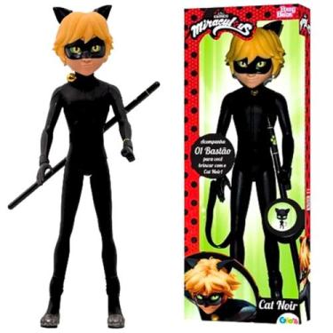 Imagem de Boneco Cat Noir Com Bastão Original Infantil Miraculos Desenho Ladybug