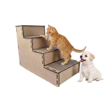 Imagem de Escada Pet 4 Degraus 52cm MDF Carpete Antiderrapante Cachorro Gato Sub
