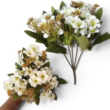 Imagem de Buquê De Hortênsias Cores Flor Permanente Artificial 28cm Cor:Branco -