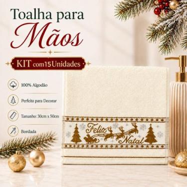 Imagem de Kit 15 Toalhas de Mãos e Lavabo Natalina 30x50cm 100% Algodão 400g/m² 