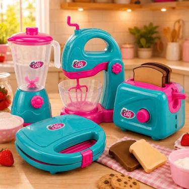 Imagem de Kit Cozinha Infantil Brinquedo Liquidificador Batedeira Torradeira San