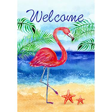 Imagem de Bandeira de jardim de verão de praia Flamingo da Morigins, Bandeira de jardim com dupla face, palmeiras tropicais, 30,48 x 45,72 cm