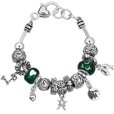 Imagem de Bracelete Falari com pingente do zodíaco multicolorido com contas de metal Murano prateadas
