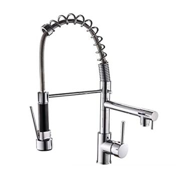 Imagem de Torneira de cozinha Akitbahome com pulverizador de puxar para baixo, torneira de pia de cozinha de arco único comercial duplo cromado