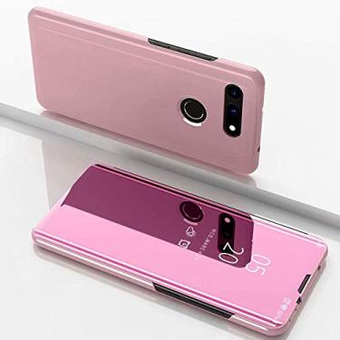 Imagem de LIYONG Capa de celular galvanizada espelhada horizontal flip capa de couro para Huawei View 20, com suporte (preto) mangas (cor: ouro rosa)
