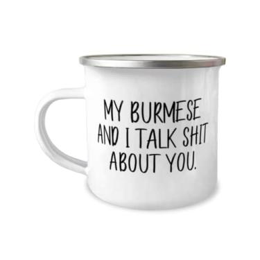 Imagem de Presentes de gato birmanês sarcástico, My Burmese and I Talk Shit About You, Caneca de acampamento Epic 355 ml para amantes de gatos de amigos