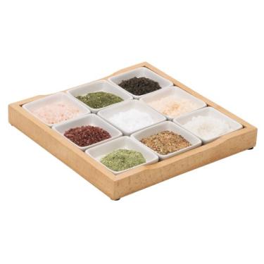 Imagem de Trudeau Sais especiais com 9 tigelas e bandeja de madeira natural, conjunto de 9