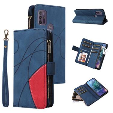 Imagem de Casos de flip de smartphone Para Motorola Moto G10 Nove Cartão Zipper Carteira Caixa Cartão Slot Slot Pulso Caixa Phone Case Phone Case Para Motorola Moto G10 Flip casos (Color : Blue)