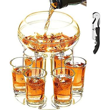 Imagem de Dispensador e suporte de vidro ajustável feito de acrílico de grau alimentício, dispensador de licor com 6 copos para festa, casa, bar e jogos de beber (amarelo)