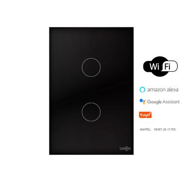 Imagem de Interruptor De Luz Touch Wi-Fi Tok Glass 2 Botões Preto Lumenx
