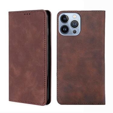 Imagem de Capa para celular Folio para iPhone 13/13 Pro/13 Pro Max, capa carteira flip de couro de luxo com compartimentos para cartões com suporte com fecho magnético e absorção de choque, marrom 1,13 15,1 cm