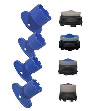 Imagem de Pacote com 4 filtros de inserção de peça de reposição + 4 ferramentas de chave de remoção, conjunto de restritor de fluxo de economia de água para aeradores de torneira de pia M16.5 18,5 21,5 24 (4 tamanhos) /1,2 GPM, 1,5 GPM, 1,8 GPM, 2,2 GPM