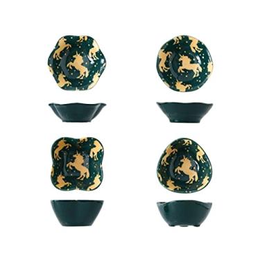 Imagem de Pratos de molho 4 peças tigela de molho conjunto de pratos de cerâmica talheres prato de sushi japonês colorido esmaltado sob esmalte doméstico prato de tempero tigelas de imersão