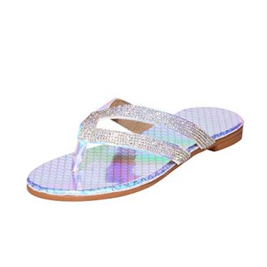 Imagem de Masbird Sandálias femininas casuais de verão, sandálias femininas de cristal strass sandálias rasteiras chinelos chinelos sapatos, Z01 - multicolorido, 8.5
