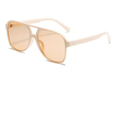 Imagem de Óculos de Sol Piloto Feminino Vintage Amarelo Designer Óculos Feminino Oversized Óculos Populares Óculos UV400, Chá Bege, A