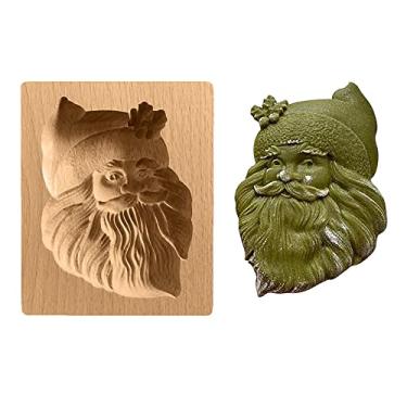 Imagem de Molde de biscoito de madeira, moldes de gravação esculpidos em 3D, cortador de biscoito de festa de Halloween de Natal em família, ferramenta de cozimento de decoração de artesanato, Papai Noel