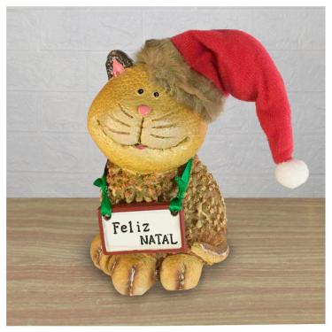 Imagem de Decoração Enfeite Natal Gatinho Placa Feliz Natal 14cm