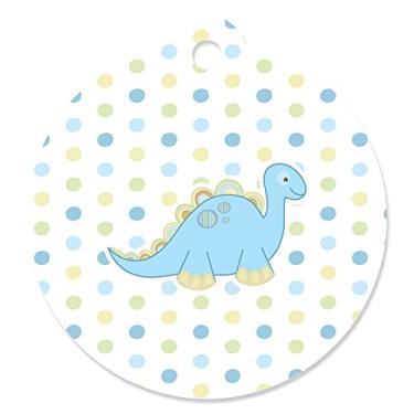 Imagem de Etiquetas de presente para chá de bebê menino dinossauro - Conjunto de 20