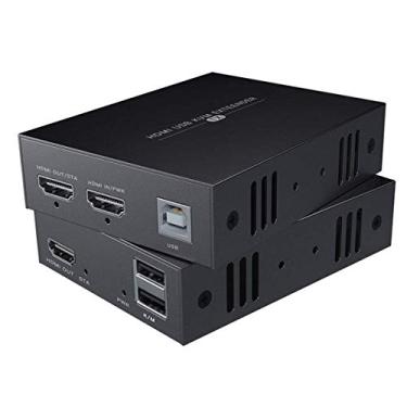 Imagem de PWAYTEK Extensor HDMI KVM USB para transmissão de vídeo HD 1080p sobre cabo Ethernet Cat5e/6 50 m (164 pés) para sinais remotos de controle de mouse e teclado