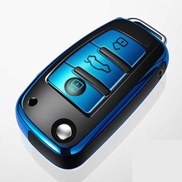 Imagem de YJADHU Chaveiro para chave de carro, apto para Audi A1 A3 A4 A5 A6 A7 A8 Quattro Q3 Q5 Q7 R8 Allroad C5 C6 Tt S3 S5 S6 S4 Rs5 Rs6 2003-2015, azul