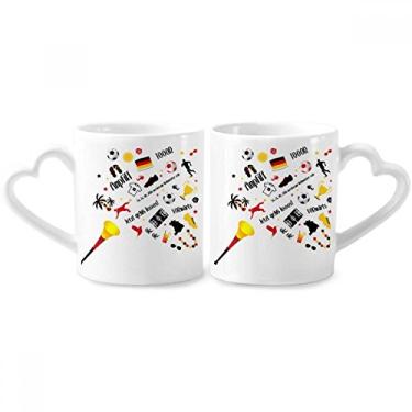 Imagem de Conjunto de canecas de porcelana para casais, padrão cultural, bandeira de futebol da Alemanha, coração