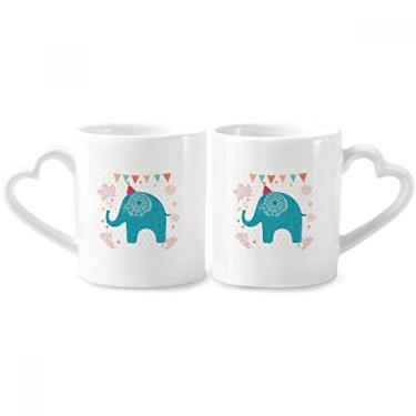 Imagem de Chapéu vermelho elefante bandeira azul conjunto de canecas de porcelana colorida casal conjunto de canecas de cerâmica para amantes de coração