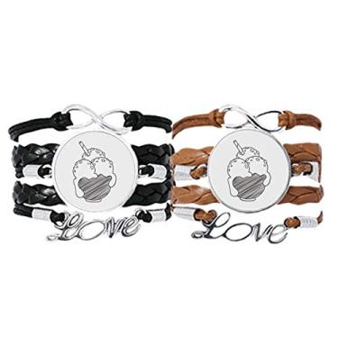 Imagem de DIYthinker Pulseira de bola de sorvete Black Bowl Biscuits alça de mão pulseira de corda de couro conjunto duplo presente, Não se candidatar