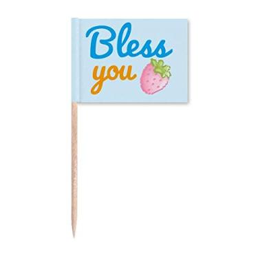 Imagem de Pray Blessing Strawberry Última bandeira de palito de dente marcador para decoração de festa