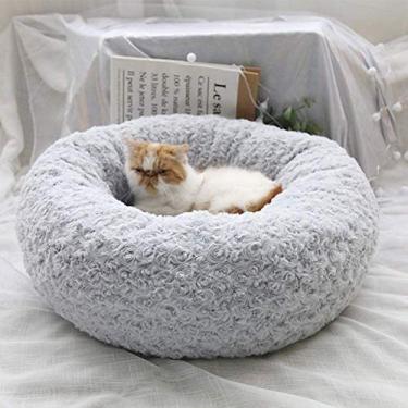 Imagem de Cama de gatinho macia para gato caverna rosquinha de pelúcia quente cuddler cama portátil para cachorro canil almofada lavável tapetes para animais de estimação para gato e cachorro pequeno-L-cinza
